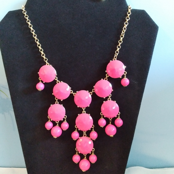 EUC J. Crew Hot Pink Lucite Bubble Gold Tone Bib Statement Necklace - Picture 5 of 14